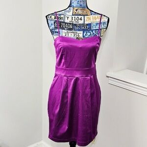 Forever 21 Magenta Satin Spaghetti Strap Mini Dress